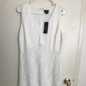 Sleeveless White Midi Dress with Lace Bottom